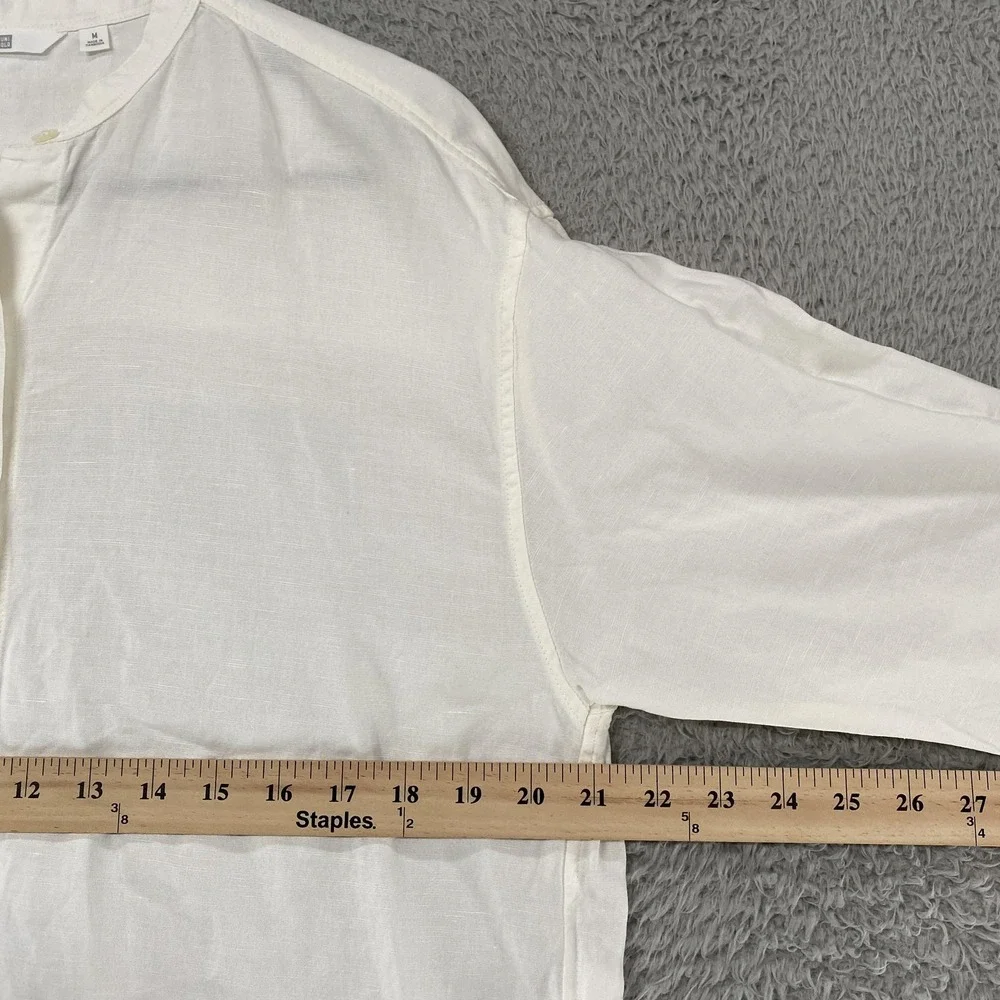 Uniqlo Linen Top Womens Medium Button Up Minimalist Capsule Collarless White - Picture 5 of 12